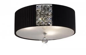 Image of Flush Ceiling Round with Black Shade 3 Light Polished Chrome, Crystal