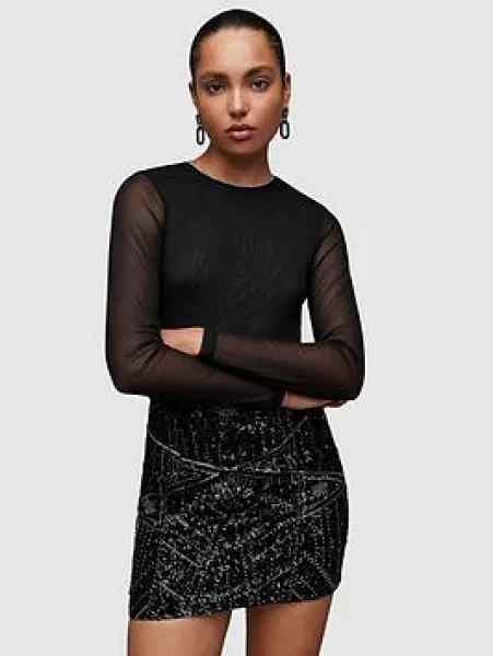 Image of AllSaints Nora Mesh Sparkle Trim Top