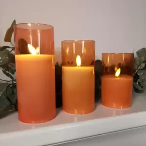 Image of Set of 3 Warm White Battery Operated Christmas Wax Candles with Timer in Peach