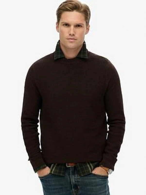 Image of Superdry Textured Crew Neck Jumper Brown Men M;L;XL;XXL