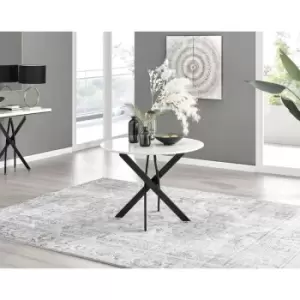 Image of Furniturebox Novara 100cm White High Gloss 4 Seater Modern Dining Table With Black Starburst Legs