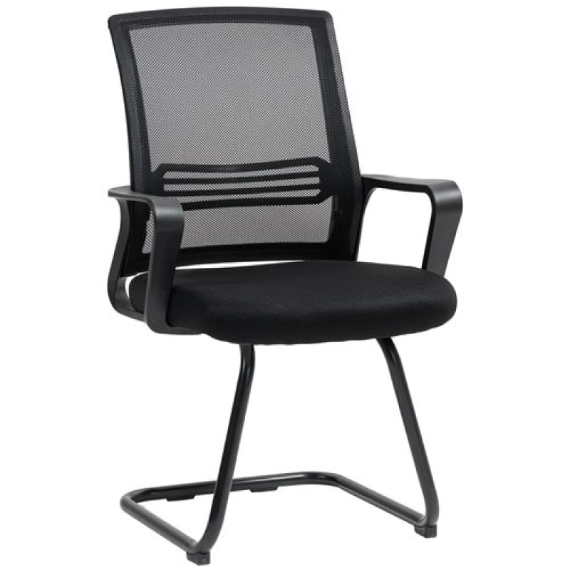 Image of HOMCOM Homcom - Meeting Office Chair, Mesh Reception Chair with Sled Base, Black 5063603207509