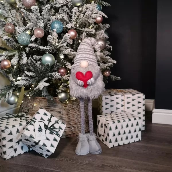 Image of 81cm Plush Grey Christmas Gonk Decoration with Extendable Legs & Red Heart
