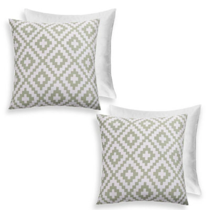 Image of OHS OHS 2 Pack Geometric Cushion Filled Water Resistant Outdoor Garden in Green Size: 45cm x 45cm Green 45cm x 45cm Unisex 5027434230310