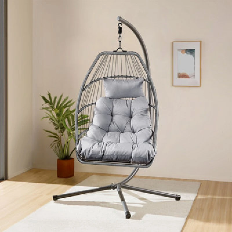 Image of Home Republic Miami Hanging Egg Chair With Cushion Charcoal