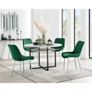 Image of Furniture Box Adley Grey Concrete Effect Storage Dining Table and 4 Green Pesaro Silver Chairs