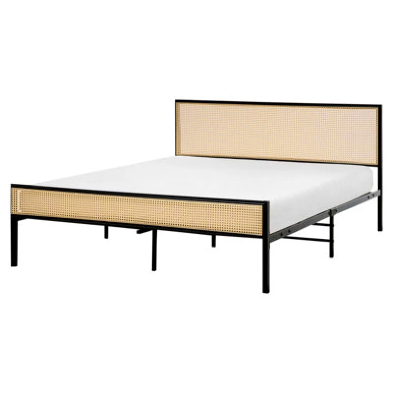 Image of Beliani Bed Pe Rattan Avanton 160 X 200 Cm (Eu King Size) Black