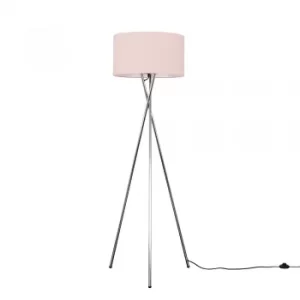 Image of Camden Chrome Tripod Floor Lamp with XL Dusty Pink Reni Shade