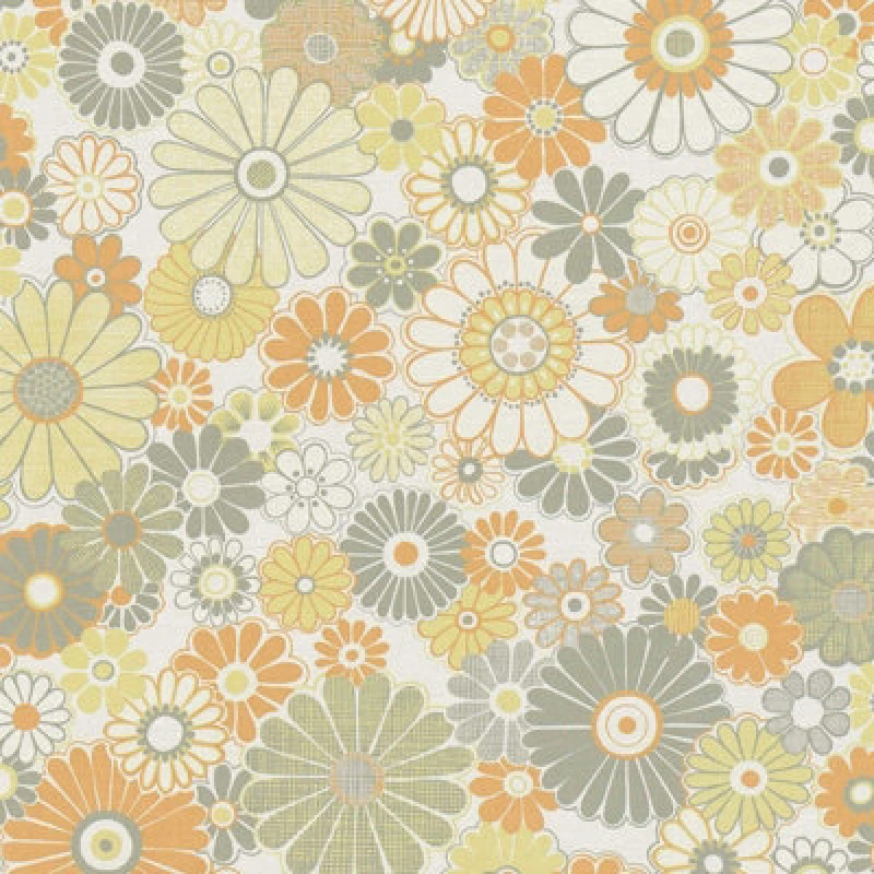 Image of As Creation Retro Floral Pattern Wallpaper Sage Green Orange Paste The Wall