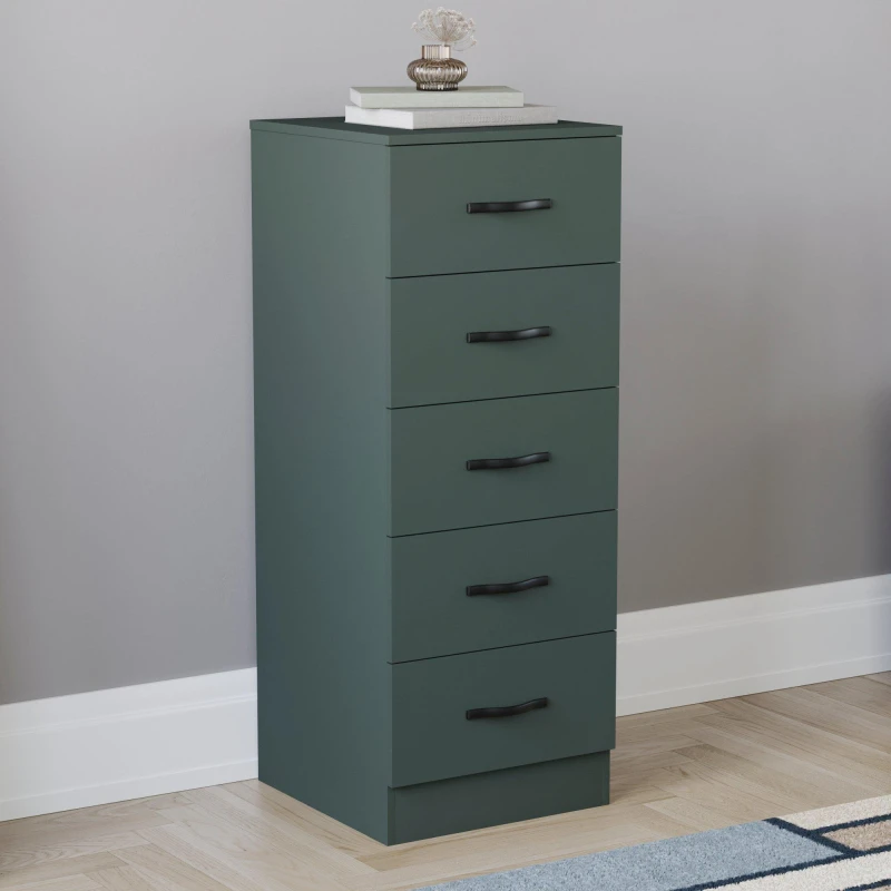 Image of Lassic Vida Designs Riano 5 Drawer Narrow Chest Jasper Green unisex 5 Drawer