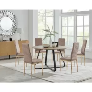 Image of Santorini Brown Round Dining Table And 4 Cappuccino Gold Leg Milan Chairs - Cappuccino