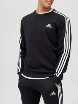 Image of Adidas 3-Stripe Fleece Sweat Top - Black White