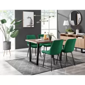 Image of Furniture Box Kylo Brown Wood Effect Dining Table and 4 Green Pesaro Black Leg Chairs