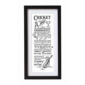Image of Arora The Ultimate Gift for Man Printed Word Poster-Black Wooden Framed Wall Art Picture-Cricket Mad, Multicolour, One Size