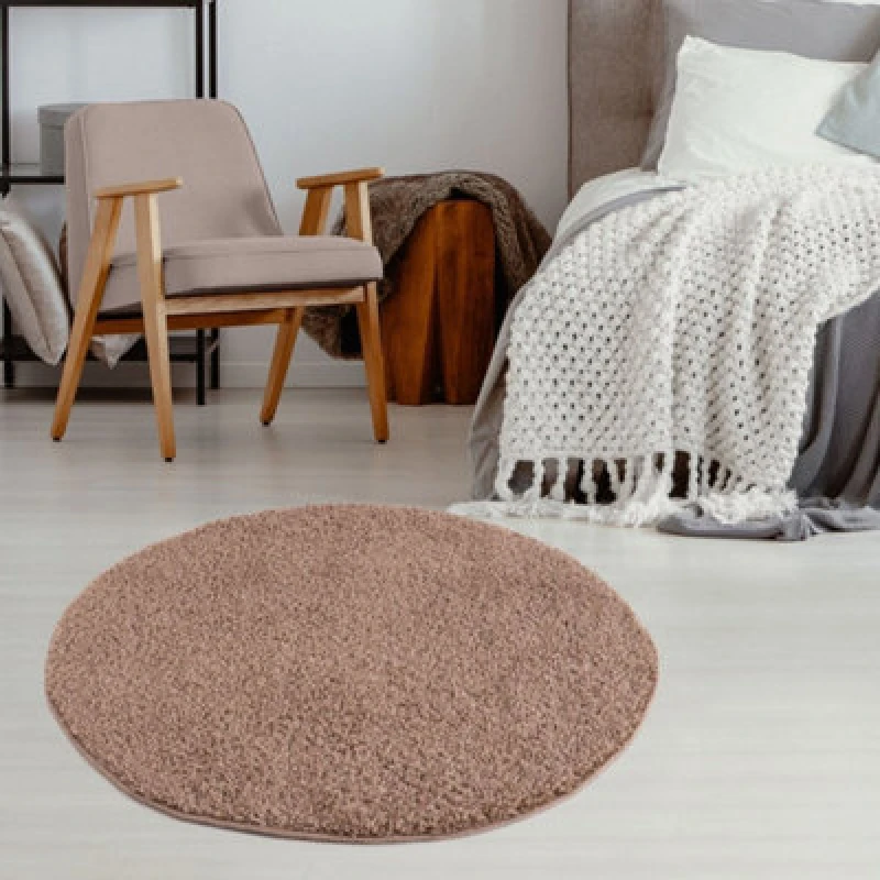 Image of THE RUGS Shaggy Rugs Beige Living Room Rug - Soft Fluffy Thick Carpet For Bedrooms & Kitchen Easy To Clean Home Decor Rugs Size: 120cm diameter Bei