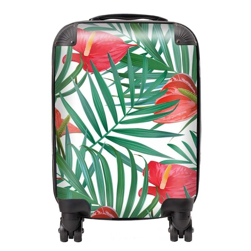 Image of Warren Reed - Designer Tropical Flowers & Palm Leaves Suitcase in Green Size: Large Green Unisex Large