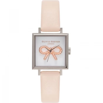 Image of Vintage Bow 3D Midi Square Dial Nude Peach Rose Gold & Silver Watch