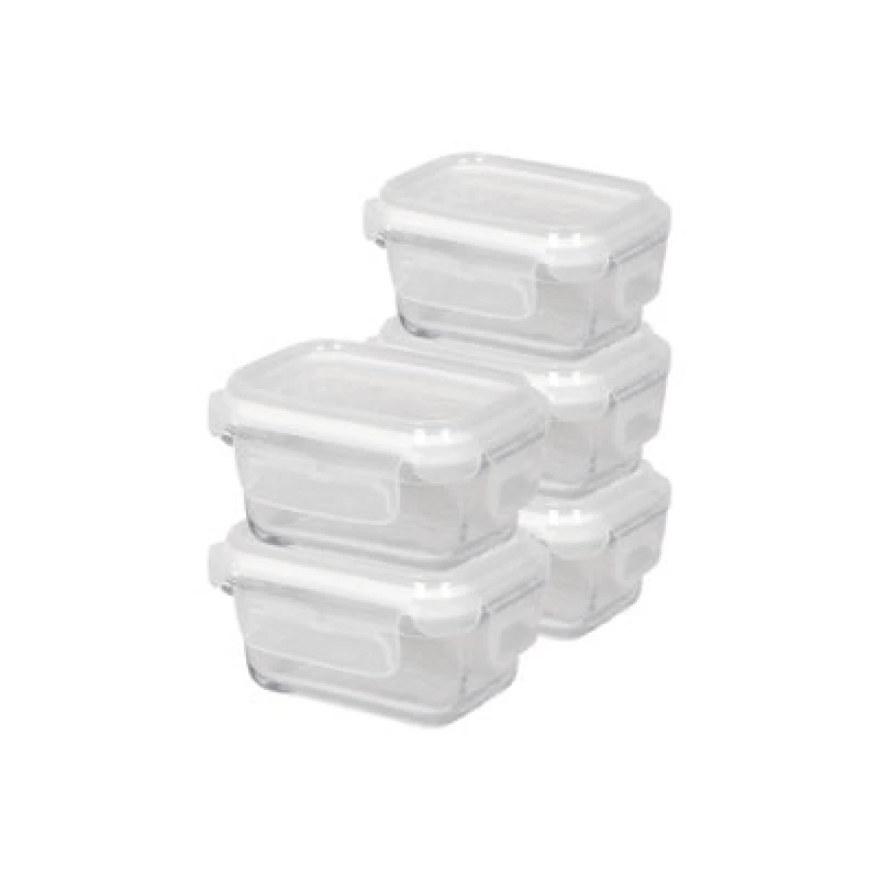 Image of Harbour Housewares 150ml Glass Food Storage Containers With White Lids - Reusable Airtight Meal Prep Tubs Microwave And Freezer Safe - Pack Of 5