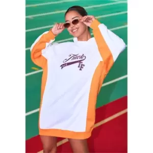 Image of I Saw It First Orange Track Embroidered Heavyweight Fleeceback Hooded Dress - Orange