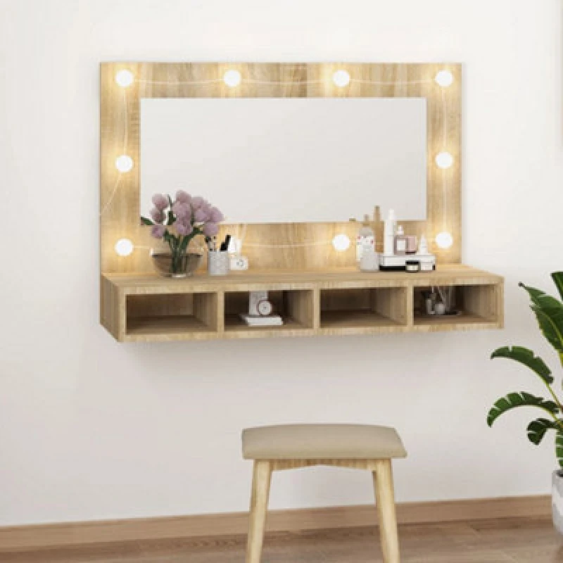 Image of vidaXL Mirror Cabinet with LED Sonoma Oak 90x31.5x62 cm, Brown 808894