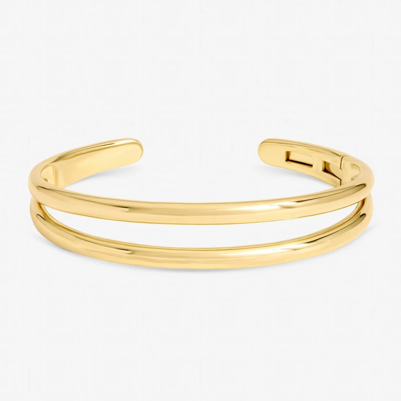 Image of Inicio Gold Plated Polished Double row Cuff - Gift Pouch Cuff Bracelets One Size Gold 73776310000