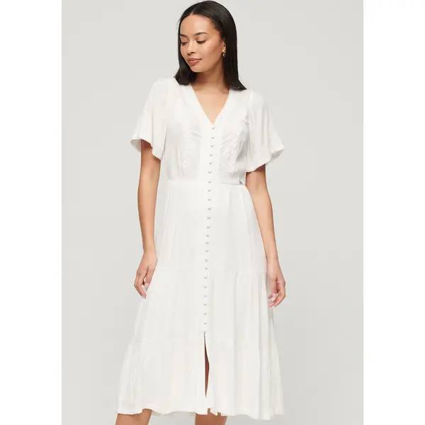 Image of Embroidered Ruffled Midi Dress