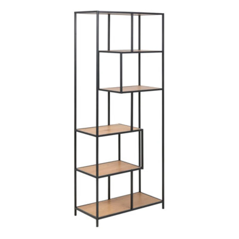 Image of Furniture To Go Seaford Tall Black Metal Bookcase With 5 Oak Shelves