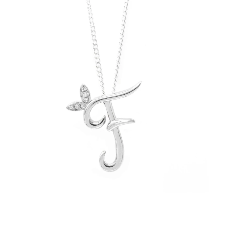 Image of Say It With Winged Diamond Initial Necklace - Sterling Silver - F/18" Size: 18" Silver Unisex 18"