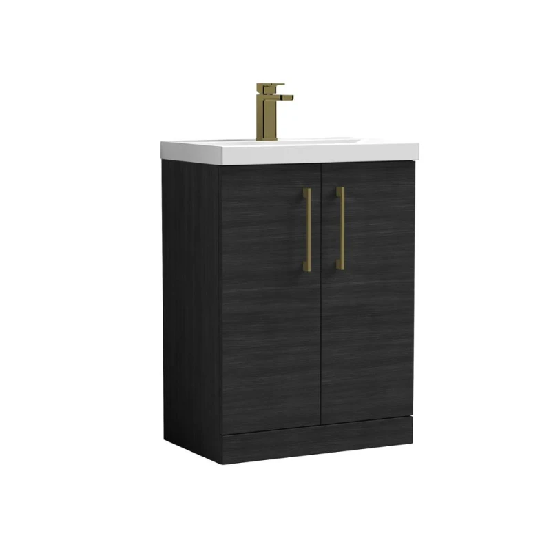 Image of BALTERLEY Balterley Level Contemporary Bathroom Floor Standing 2-Door Vanity Unit & Mid-Edge Basin, Charcoal Black, 600mm BALARN603AH017
