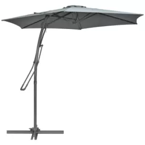Image of Outsunny 3m Cantilever Parasol with Easy Lever, Patio Umbrella with Crank Handle, Cross Base and 6 Metal Ribs, Outdoor Sun Shades for Garden, Grey