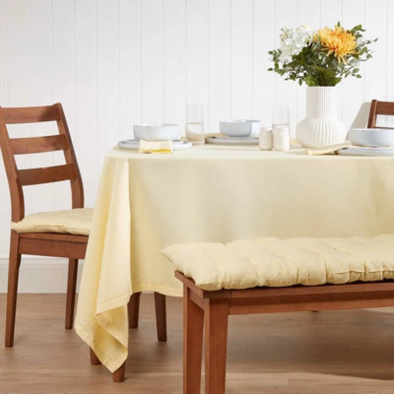 Image of Homescapes Plain Cotton Tablecloth, 137cm x 137cm Cream