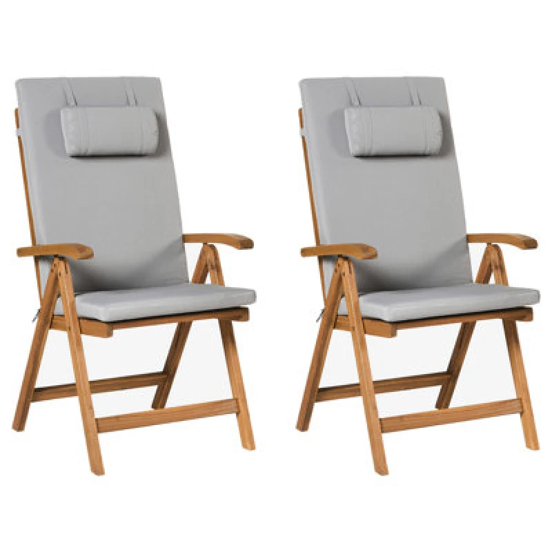 Image of Beliani Set Of 2 Garden Chairs With Cushions Java Premium Acacia Wood Light Grey