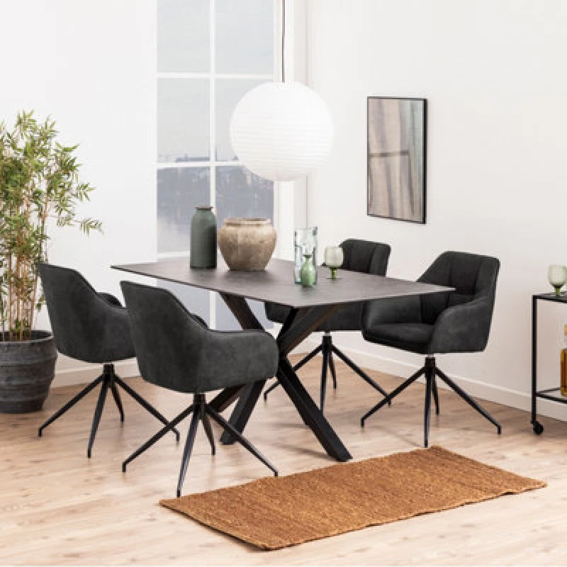 Image of Furniture To Go Heaven Dining Table In Ceramic Black Top (L) 160Cm Seats Up To 6