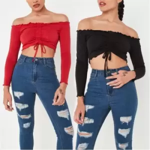 Image of Missguided Petite 2PCK Brdt Ruched Lettuce Hem Top - Multi
