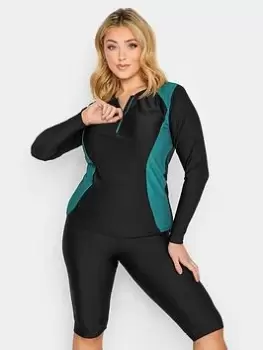 Image of Yours Zip Front Rash Top, Black, Size 22, Women