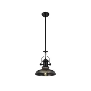 Image of Worcester Ceiling Pendant E27 With 30cm Round Glass Shade, Matt Black, Smoked