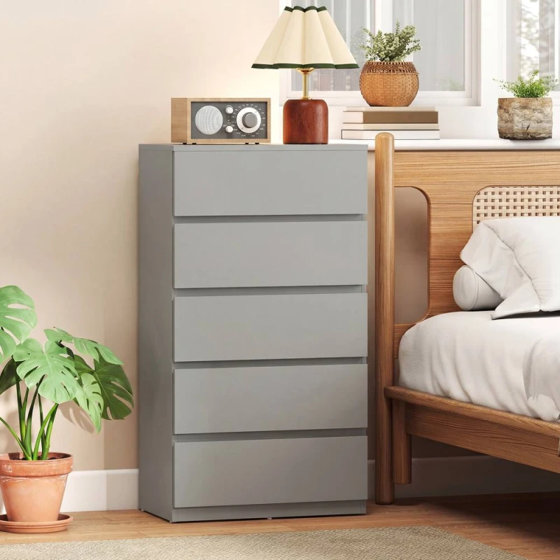 Image of HOMCOM Bedroom Chest of Drawers, 5 Drawers Dresser, Drawer Unit in Grey Grey Unisex