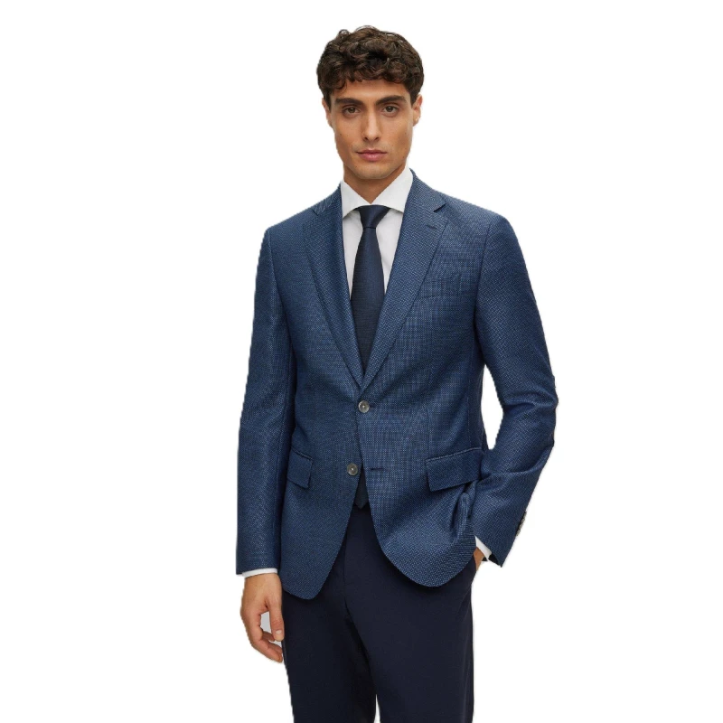 Image of Boss Mens H Hutson Elbow Blazer Open Blue male 36 (46)