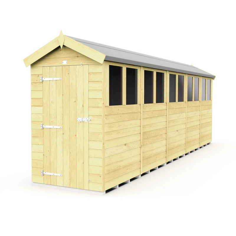 Image of Buttercup Farm 4 x 20 Feet Apex Shed - Single Door W/ Windows - L592 x W118 x H217cm in Brown Brown Unisex