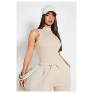 Image of I Saw It First Cotton Rib High Neck Sleeveless Bodysuit - Brown
