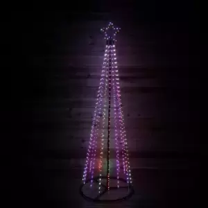 Image of 7ft (2.1m) Premier Christmas Outdoor Black Pin Wire LED Pyramid Maypole Tree in Rainbow