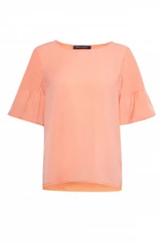 Image of French Connection Classic Crepe Pintuck Shoulder T Shirt Orange