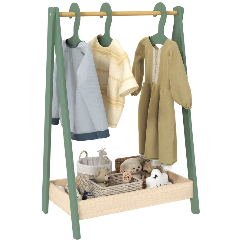 Image of AIYAPLAY Kids Clothes Rail with Hangers, Base Shelf for Girls, Boys, Green 316-020V80GN