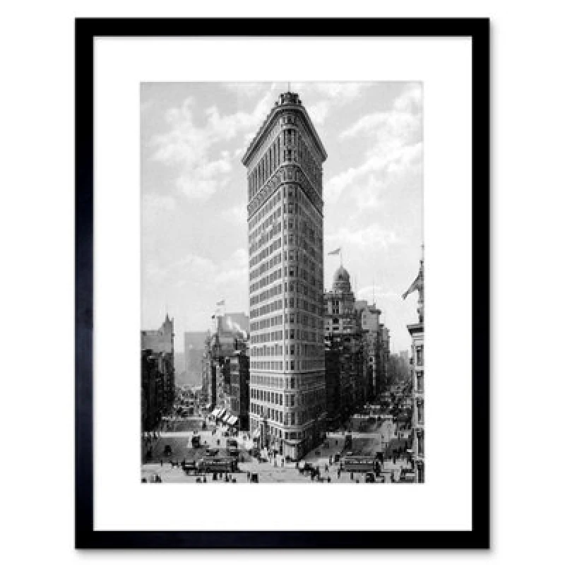 Image of Artery8 Flat Iron Building Ny 1903 History Old Bw Photo 12X16" Framed Wall Art Print
