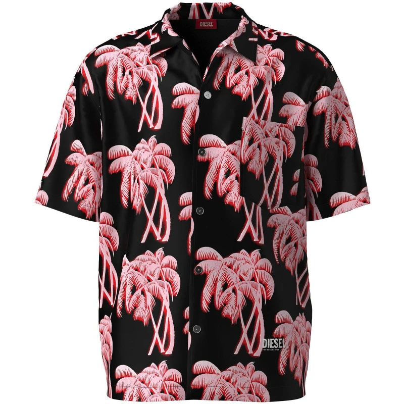 Image of Diesel Mens Short-Sleeve Plain Shirt Black/Red male S