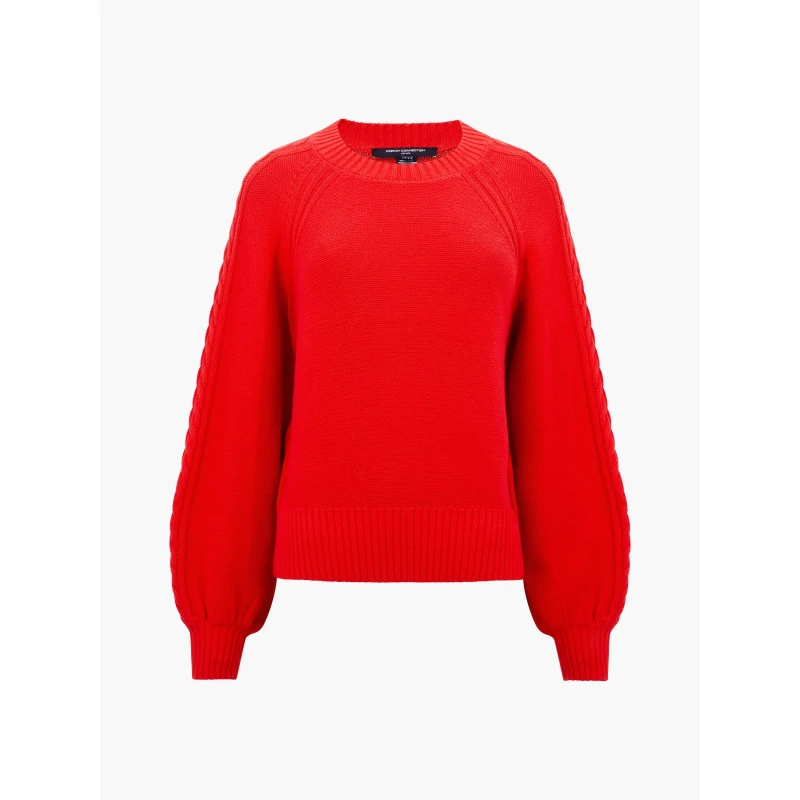 Image of French Connection Womens Lily Cable Knit Crew Neck Jumper Scarlet Red female 8 (XS)