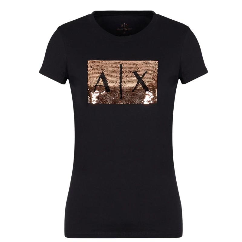Image of Armani Exchange Sequin Logo T-Shirt Black 6231 female 16 (XL)