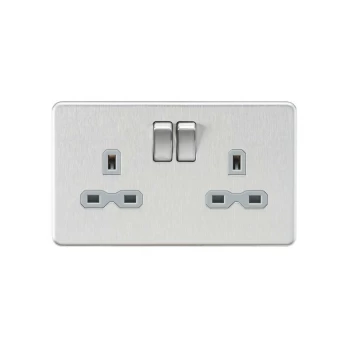 Image of Screwless 13A 2G DP switched socket - Brushed chrome with grey insert - Knightsbridge