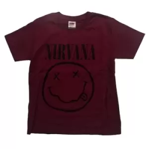 Image of Nirvana - Grey Smiley Kids 13-14 Years T-Shirt - Red