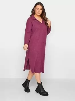 Image of Yours Soft Touch Polo Neck Rib Dress - Red, Size 18, Women